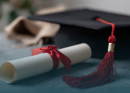 O boné e o diploma de graduação representam certificação profissional e credencialidade.