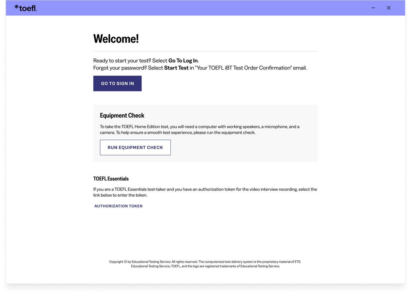Welcome screen
