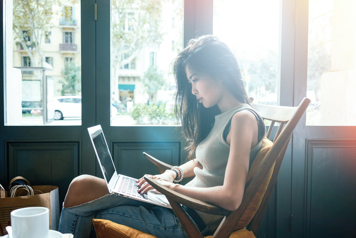 A girl using her laptop