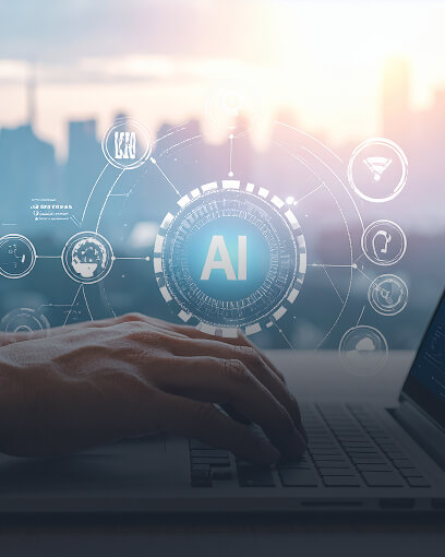 Interface digital de IA representando investigação e inovação em inteligência artificial.